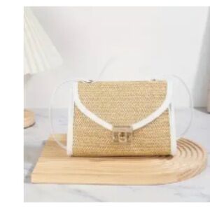 Elegant White and Tan Woven Handbag